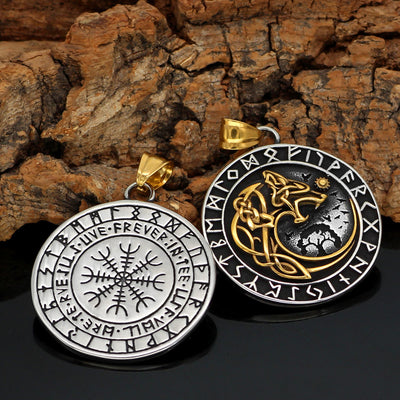 Collar Colgante Cabeza de Lobo Viking con Runas Nórdicas para Hombre - Image 16