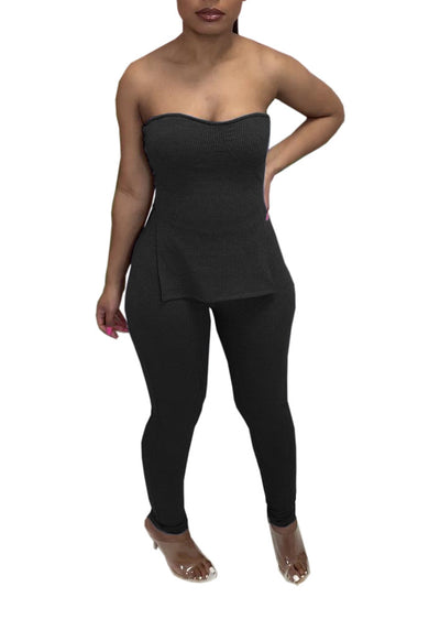 Conjunto de 2 Piezas Acanalado para Mujer - Top Tubo y Pantalón Loungewear Sexy - Image 7