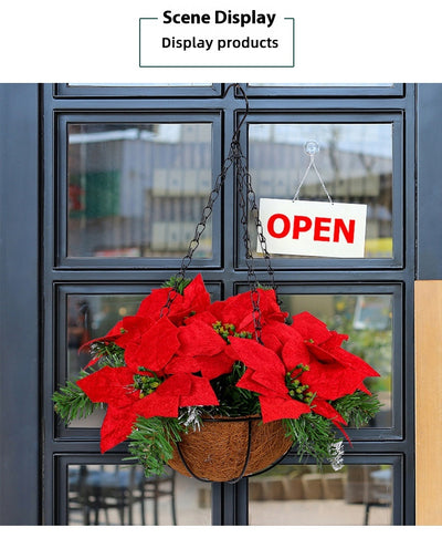 Canasta Colgante Navideña con Flores Artificiales Rojas - Decoración para Puerta - Image 10