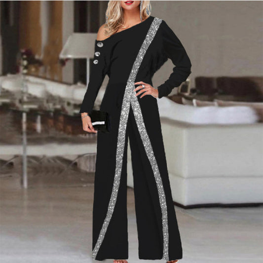 Jumpsuit Elegante de Piernas Anchas y Mangas Largas Estilo Europeo