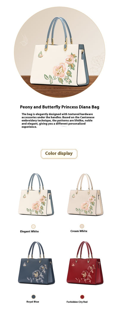 Bolso Diana de Cuero con Bordado de Peonía y Mariposa - Gran Capacidad - Image 21