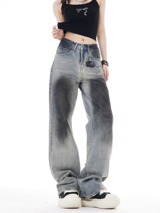 Jeans Retro de Cintura Alta y Pierna Ancha con Rotos - Image 5