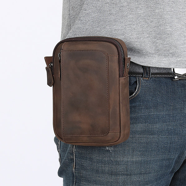 Bolsa Crossbody de Cuero para Teléfono y Accesorios - Diseño Asimétrico para Hombre