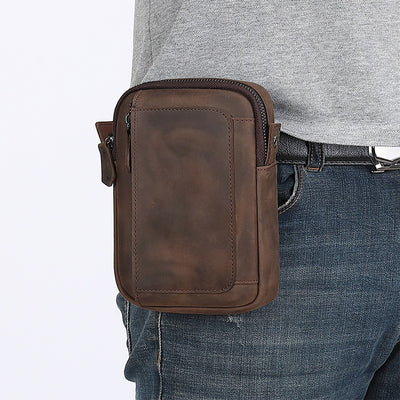 Bolsa Crossbody de Cuero para Teléfono y Accesorios - Diseño Asimétrico para Hombre