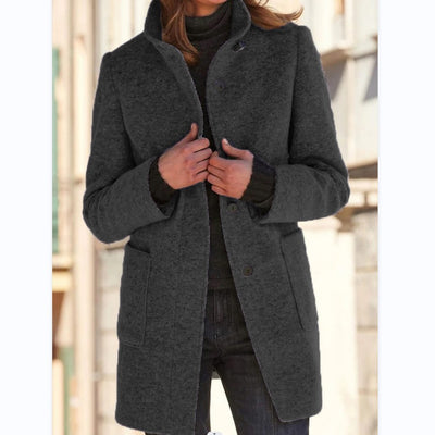 Abrigo de Lana con Cuello de Pie y Bolsillos - Casual para Otoño Invierno - Image 7