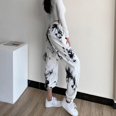 Pantalones Casuales Tie-dye Cintura Alta Ajustados para Mujer - Image 2