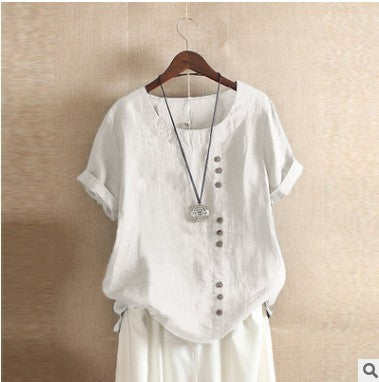 Blusa Holgada Retro Plus Size en Algodón y Lino