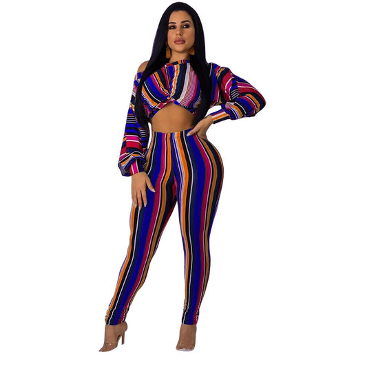 Conjunto de Dos Piezas: Top Largo a Rayas y Leggings Ajustados - Image 6