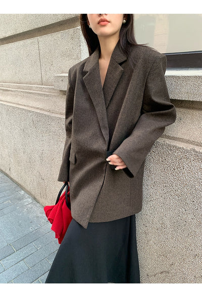 Blazer de Lana Estilo Americano con Hombreras Acolchadas para Mujer - Image 27