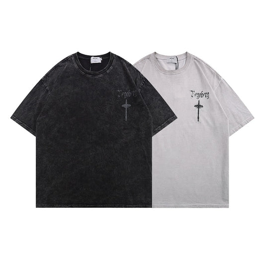 Camiseta Hip Hop Vintage Desgastada Lavada para Hombre