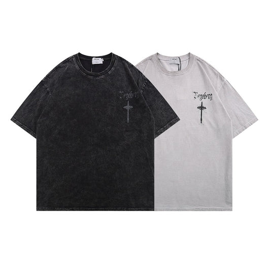 Camiseta Hip Hop Vintage Desgastada Lavada para Hombre