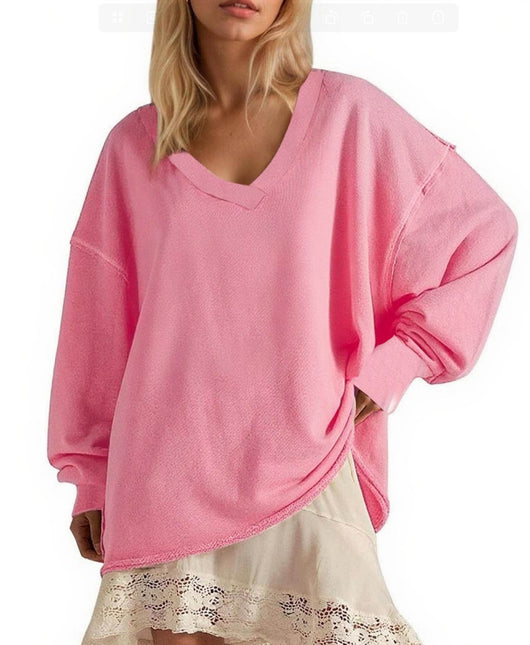 Blusa Suelta de Cuello V y Manga Larga en Colores Lisos para Mujer - Image 15