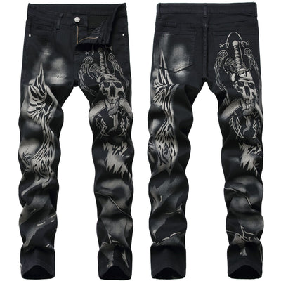 Pantalones Jeans Slim Fit Elásticos con Estampado Negro para Hombre - Image 9