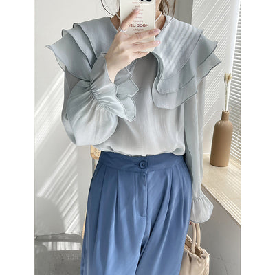 Blusa Retro Francesa Manga Larga con Volantes de Pétalos para Mujer - Image 14