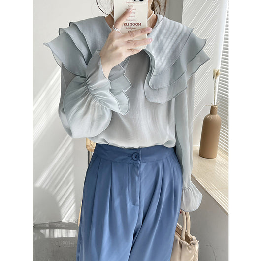 Blusa Retro Francesa Manga Larga con Volantes de Pétalos para Mujer - Image 14