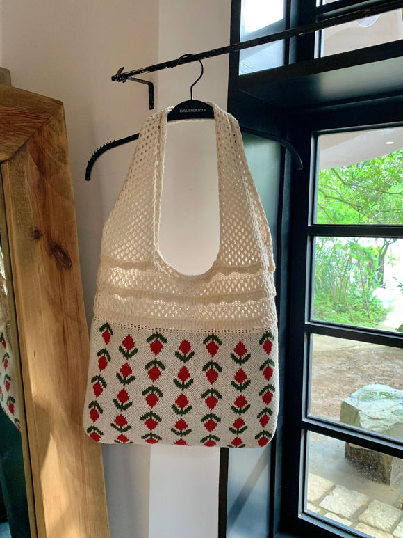 Bolso Tejido Retro con Malla Calada para Mujer