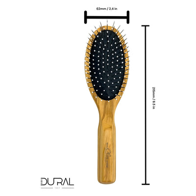 Dural Olive wood rubber cushion hair brush with steel pins and ball tips - Tekeno