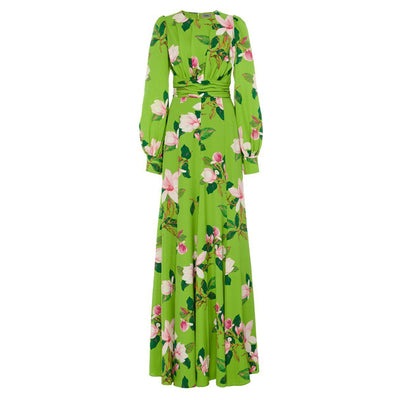 Vestido Largo Elegante con Estampado Floral Verde - Image 9