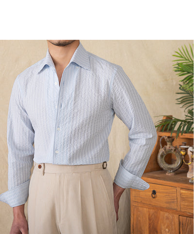 Camisa Casual de Algodón Seersucker Manga Larga Cuello Clásico - Image 16