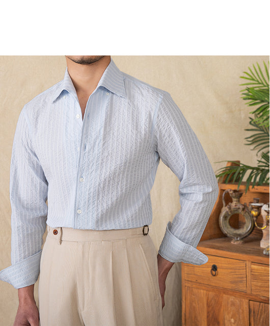 Camisa Casual de Algodón Seersucker Manga Larga Cuello Clásico - Image 16