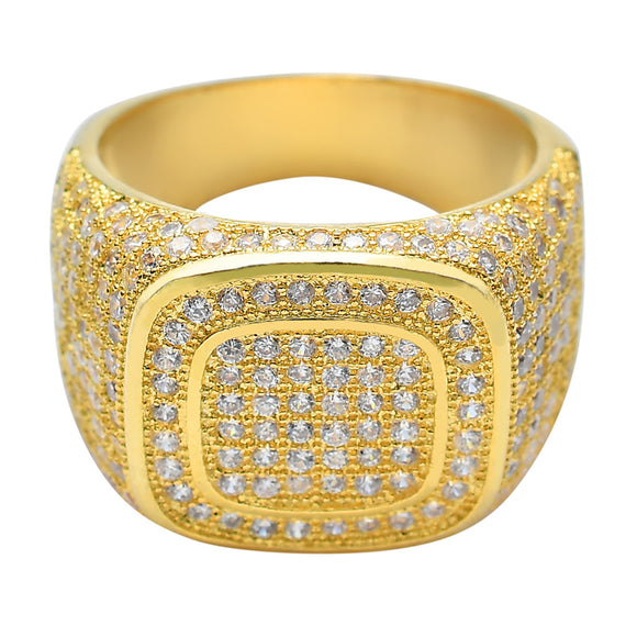 Anillo Hip Hop Chapado en Oro con Circonitas Micro Incrustadas
