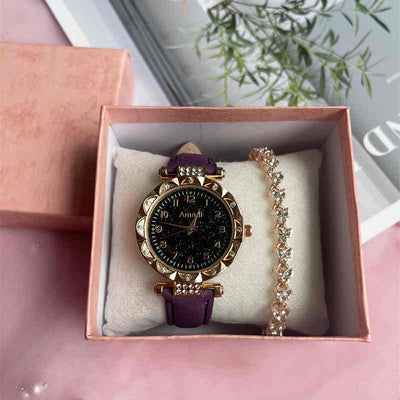 Conjunto de Reloj Frosted Estrellado y Cinturón de Dos Piezas - Image 15