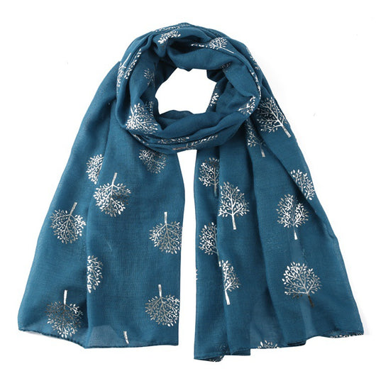 Pañuelo Estampado Plateado Árbol de Alcanfor - Diseño Europeo Moderno para Mujer - Image 11