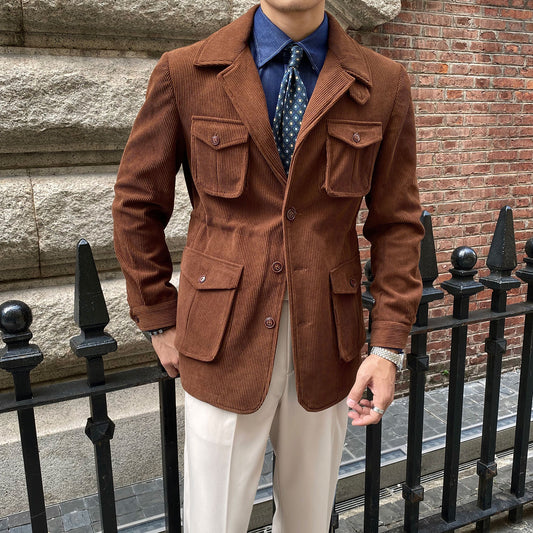 Chaqueta de Pana para Hombre Gruesa Ajustada Casual