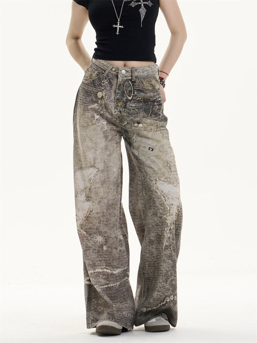 Pantalones Vaqueros Retro Desgastados Corte Recto Pierna Ancha - Image 2