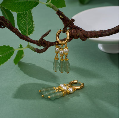 Aretes Retro Lujo Ligero con Perlas en Gota de Agua - Image 9