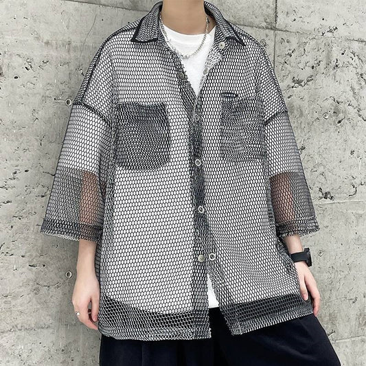 Camisa de Protección Solar Manga Tres Cuartos Hueca para Hombre