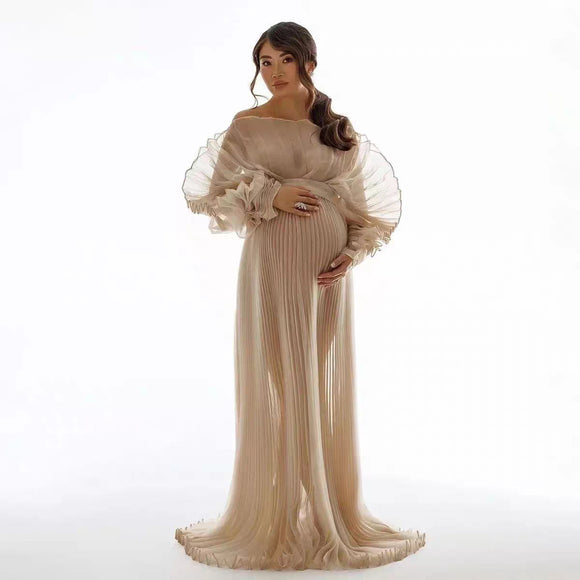Vestido Largo Plisado Transparente para Embarazadas con Vientre Pronunciado