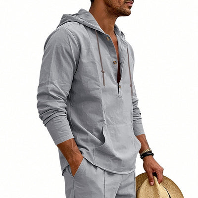 Camisa Hoody de Lino Transpirable para Hombre - Manga Larga Casual - Image 16
