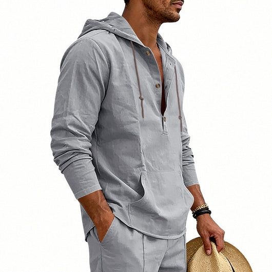 Camisa Hoody de Lino Transpirable para Hombre - Manga Larga Casual - Image 16
