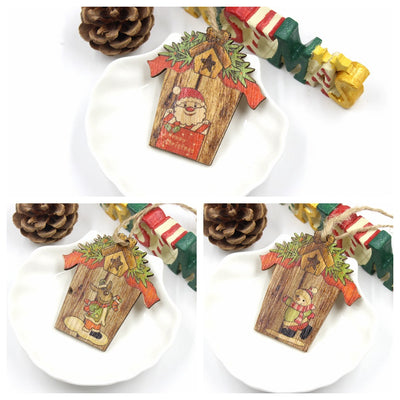Adorno Navideño de Madera - Casa Creativa con Reno y Papá Noel