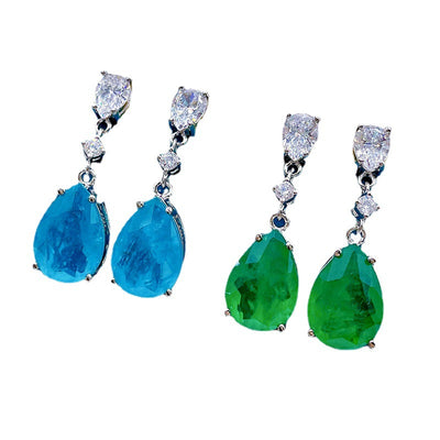 Aretes de Plata con Paraiba Sintético en Forma de Gota de Agua - Image 4