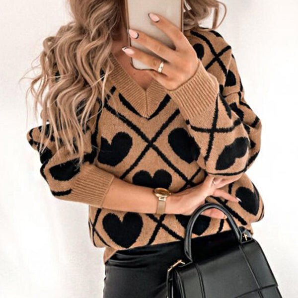 Suéter de Punto Love Cuello en V - Casual y Versátil para Mujer