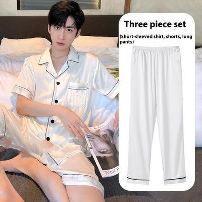 Pijama de Seda Helada para Hombre - Conjunto de Tres Piezas - Image 23