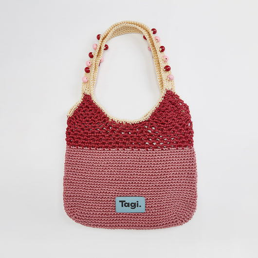 Bolsa Tejida Artesanal con Cuentas de Madera - Diseño Bicolor para Hombro - Image 5