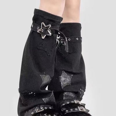 Calentadores de Pierna Denim Negro - Estilo Retro Deportivo - Image 12