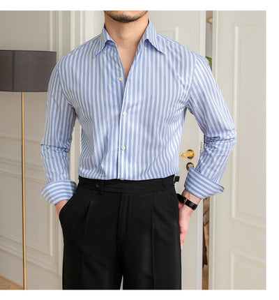 Camisa Casual de Algodón con Cuello y Rayas para Hombre - Image 3
