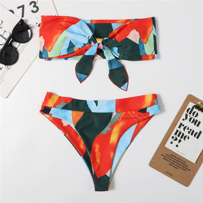Bikini Estampado con Nudo Cintura Alta Corte Dividido - Image 4