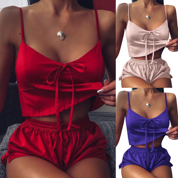 Shorts Tipo Slip Casual para Casa - Conjunto de Dos Piezas para Mujer