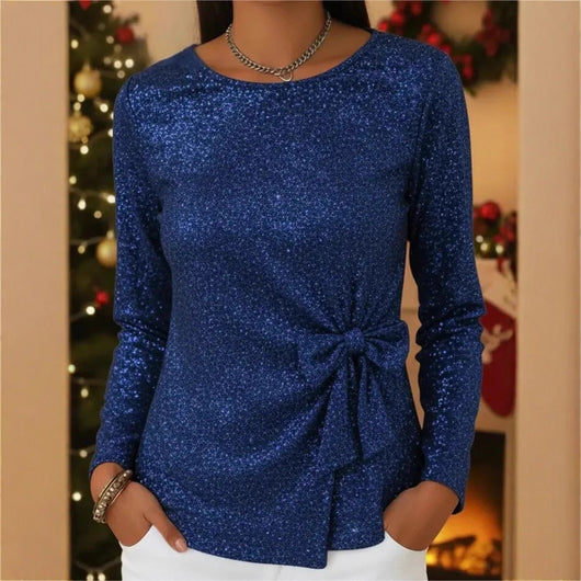 Suéter Elegante para Mujer con Lazo y Encaje Brillante - Image 3