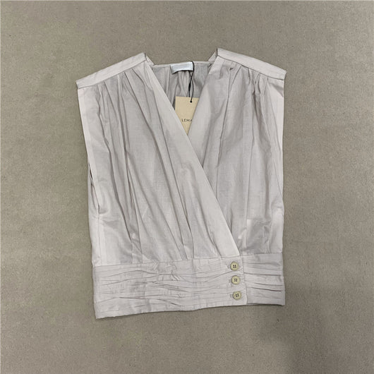 Blusa Sin Mangas Fruncida al Pecho con Cuello V - Image 8