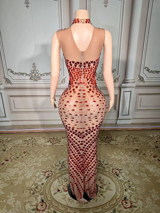 Vestido Halter de Lentejuelas Espejo con Cola Elegante - Image 16