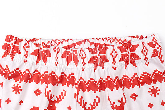 Red and white long-sleeved family matching pajamas with reindeer and snowflake pattern for dad, mom, kid, and baby. - Image 6