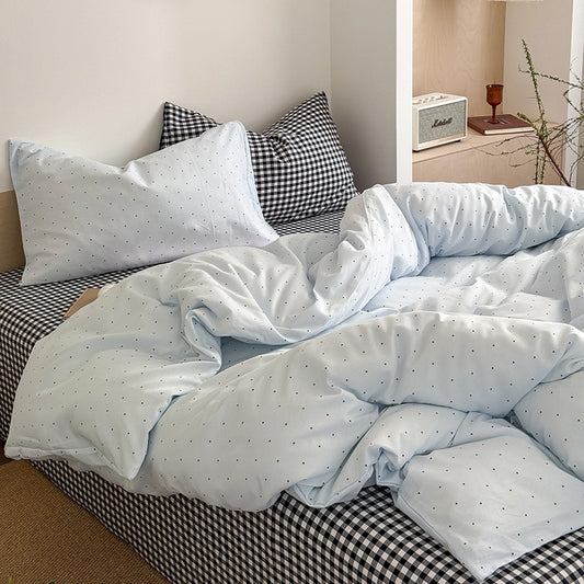 Juego de Cama 4 Piezas Algodón Lavado Contraste de Colores Estilo Nórdico Minimalista