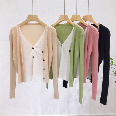 Cardigan Tejido Falsa Dos Piezas Mujer Cuello V Manga Larga - Image 43