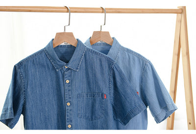 Camisa Denim Manga Corta de Algodón para Hombre - Clásica y Versátil - Image 11